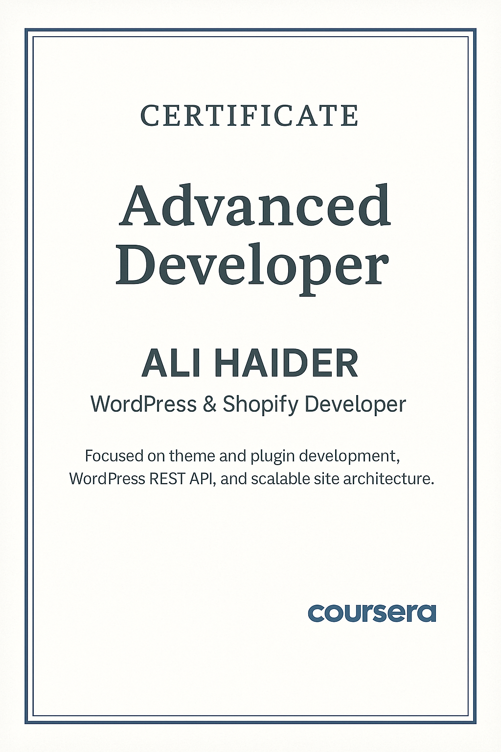 Advanced Developer – Coursera